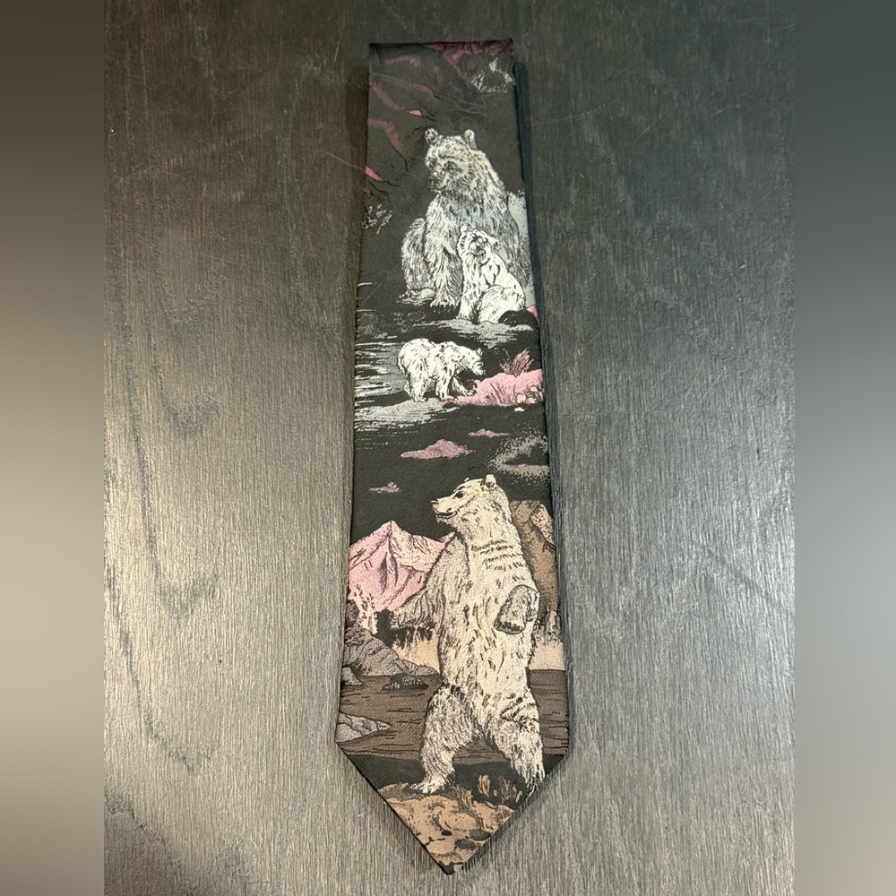 Vintage Animal Kingdom Polyester Made in USA Tie Bears